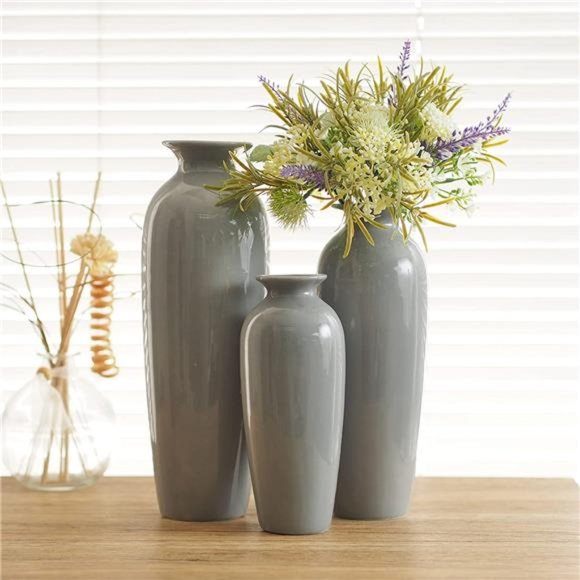 Set of 3 Grey Ceramic Vases. Ideal Gift for Wedding or Special Occasions - Picture 4 of 6